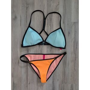 Victoria's Secret Color Block Neon Bikini Swim Set, Large Top Small Bottom (C3)